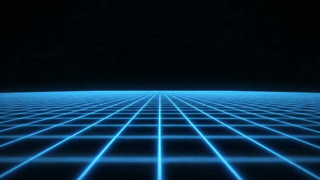A dynamic scene of a glowing digital grid with neon lines, evoking high-tech digital environments and futuristic virtual spaces.