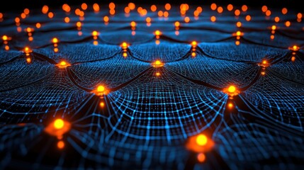 Abstract Wavy grid with bright orange dot accents