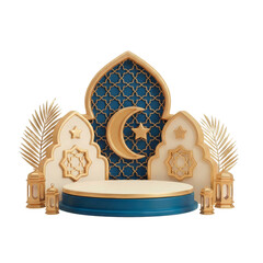 3D Rendering of Ramadan Podium with Crescent