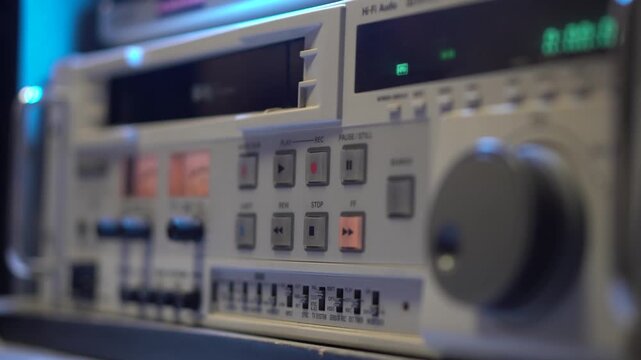 Loading Video Tape in Professional Super VHS Recorder Player, TV Station Equipment From 1990's