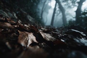 Macro View of Fallen Autumn Leaf on Forest Floor