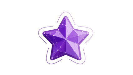 Abstract 3D purple star rating icon visualizing customer satisfaction metrics and client relationship management on a secure digital interface.isolated on white background1