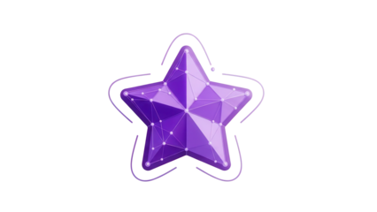 Abstract 3D purple star rating icon visualizing customer satisfaction metrics and client relationship management on a secure digital interface.isolated on white background1