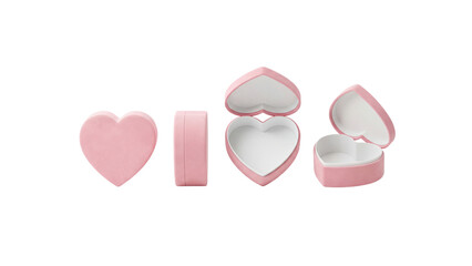 3d pink heart gift box set isolated on transparent background. Romantic packaging mockup for Valentine's Day promo, Love coupon, Wedding invitation, Sale banner
