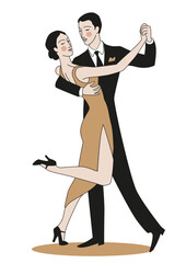 Elegant couple dancing tango in vintage style illustration isolated on white background
