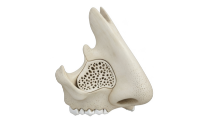 Anatomical model of a nasal cavity with bone structure and teeth on black background anatomy skull