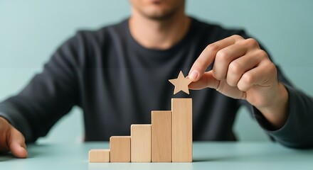 Businessman placing star on graph model.
