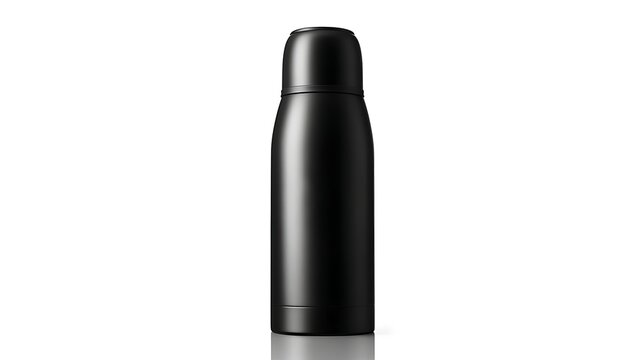 Sleek, matte black insulated container with a rounded lid and base, designed to hold liquids, sitting on a white background