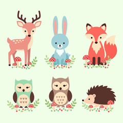 Fototapeta premium Whimsical Cartoon Forest Animals Cute Vector Illustration Stock Photography.png