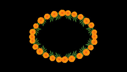 Obraz premium Vibrant orange floral wreath composed of blooming flowers and greenery against