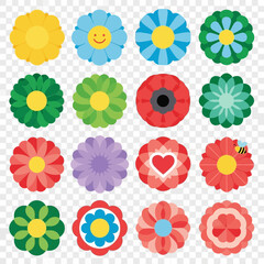 Stylized Flowers Vector Art Digital Illustration Floral Design Elements Colorful Patterns Checkered Background Cartoon P.png