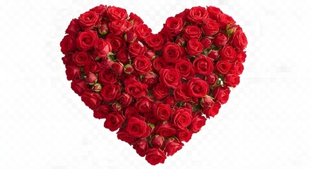 Vibrant Red Roses Arranged in Heart Shape for Love and Valentine's Day isolated PNG with Transparent Background
