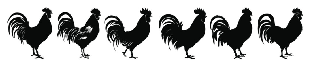 rooster silhouette vector set rooster silhouettes cock © aqw