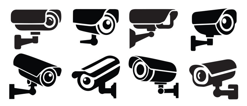  security surveillance cctv camera silhouette set icon design 
