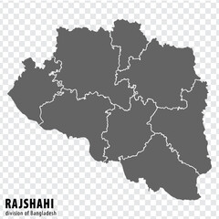 Blank map Rajshahi Division of Bangladesh. High quality map Rajshahi Division with districts on transparent background for your web site design, logo, app, UI.  EPS10.
