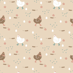 seamless minimal chicken animal and egg repeat pattern background, flat vector illustration graphic design © buzstop
