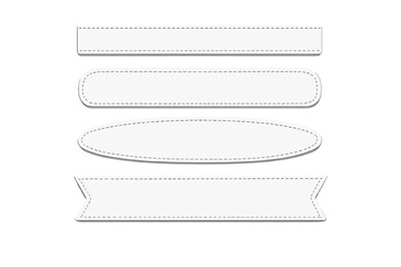 Obraz premium Four white stitched ribbon banners on a grey background