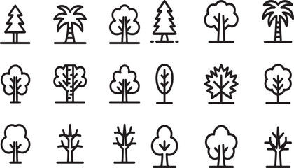 Detailed illustration of a forest tree set created in adobe illustrator