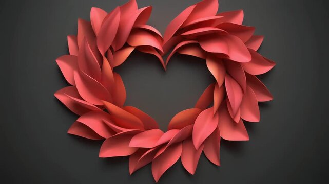 Heart shaped red leaf wreath video sequence.