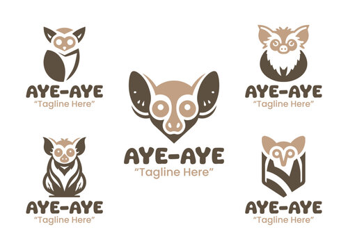 5 Aye aye Logo Set Modern Minimalist Wildlife Design Collection