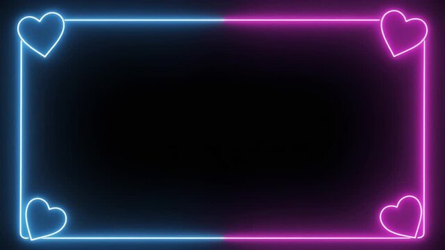 Neon Heart Frame Border Glowing in Video.