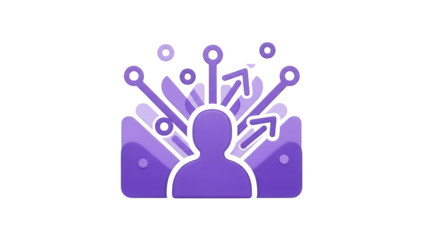 Abstract 3D purple client profile icon visualizing customer data analysis and personalized relationship management on a secure digital interface.isolated on white background1