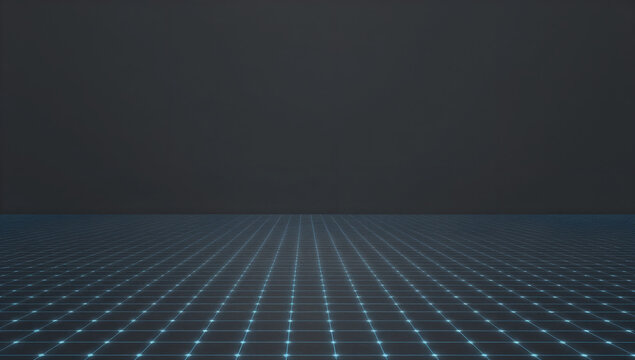 3D neon cyan grid floor &mdash; futuristic vanishing-point hero background