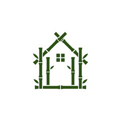 Minimal bamboo house icon in green vector style, isolated on white background