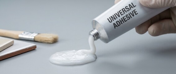 glue tube squeezed spilling white adhesive onto a clean surface in a professional studio setup highlighting texture and stickiness for crafting or repair projects with clear lighting