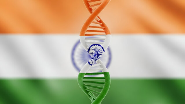 Dna helix with indian flag colors and emblem - Powered by Adobe