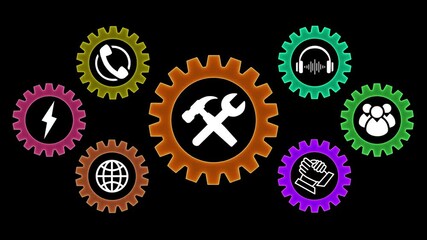 Technical support and customer service concept on the transparent background. Business technology solutions for global support, service management. 4k video animation.