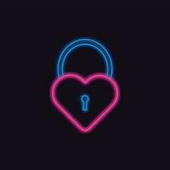 A glowing neon heart-shaped padlock symbolizing love, security, and digital aesthetics