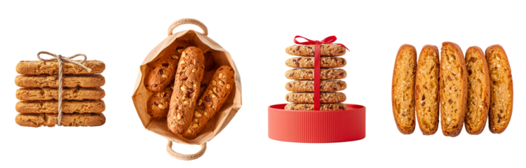 Biscotti cookies with nuts isolated on transparent background