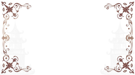 Obraz premium Elegant Vintage style Ornate Corner Frames with Subtle Pagoda Silhouette on White Background