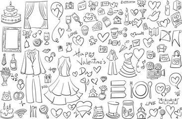 Valentine&rsquo;s Day Related Doodle vector set. Drawing sketch illustration hand drawn line eps10