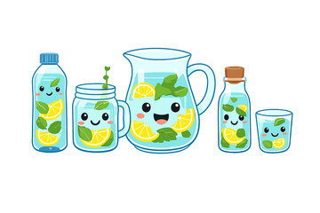 Cute Kawaii Lemonade Characters in Refreshing Drinks