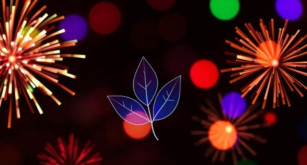 Colorful Fireworks and Bokeh Lights. night sky, festive atmosphere, glowing lights, bright colors, illumination, party scene