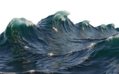 Dynamic large ocean waves with foaming crests isolated on a white background isolated on transparent background