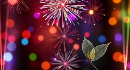 Vibrant Fireworks and Bokeh Lights. colorful display, celebration, night sky, festive atmosphere, glowing lights