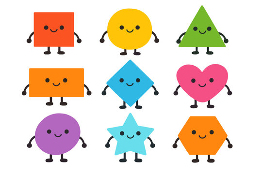 Cute Kawaii Shapes with Faces and Glowing Aura