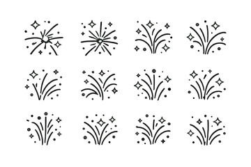 Set of Fireworks Icons on Dark Background