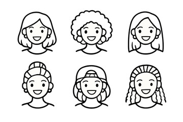 Diverse Group of Women's Avatars with Different Hairstyles