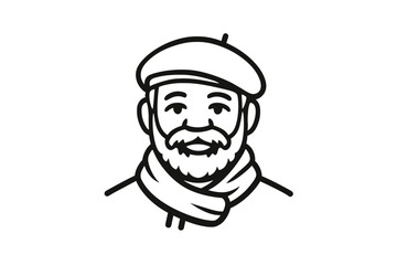 Naklejka premium Cartoon man with beret and scarf icon