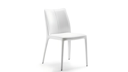 Fototapeta premium Sleek, white, modern dining chair isolated on a clean white background. Features a supportive back and minimalist design