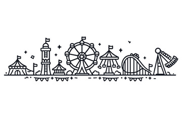 Amusement Park Carnival Line Art Banner