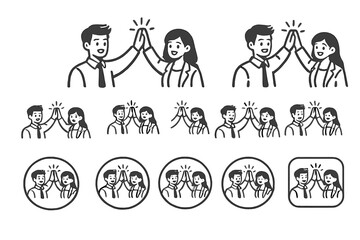 Naklejka premium Hand-drawn business people high five doodle set