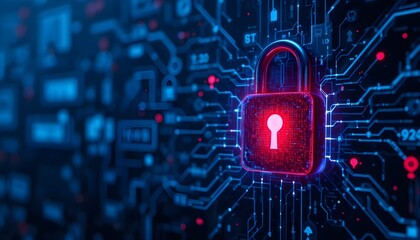 Digital Padlock Safeguarding Cyber Networks On Dark Blue Background Representing Privacy Data Protection Technology Concept