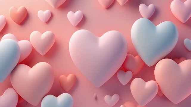 Romantic Floating Hearts Scene in Pink Background.