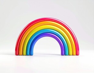 3D-rendered, glossy, colorful rainbow arching across a plain white space