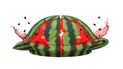 a strikingly vibrant digital illustration depicts a turtle crafted entirely from a fractured watermelon with splashes of juice on transparent background high quality professional detailed modern